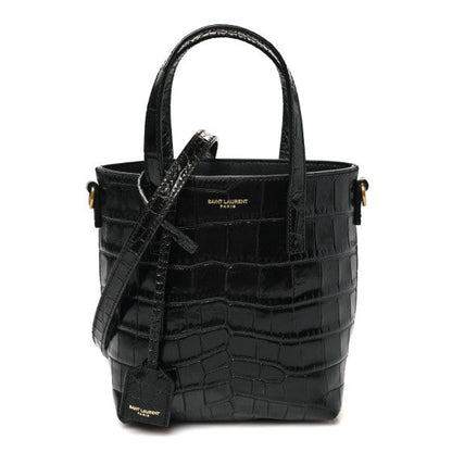 Saint Laurent Calfskin Crocodile Embossed Paris Mini Toy Shopper Tote Black 1 of 2