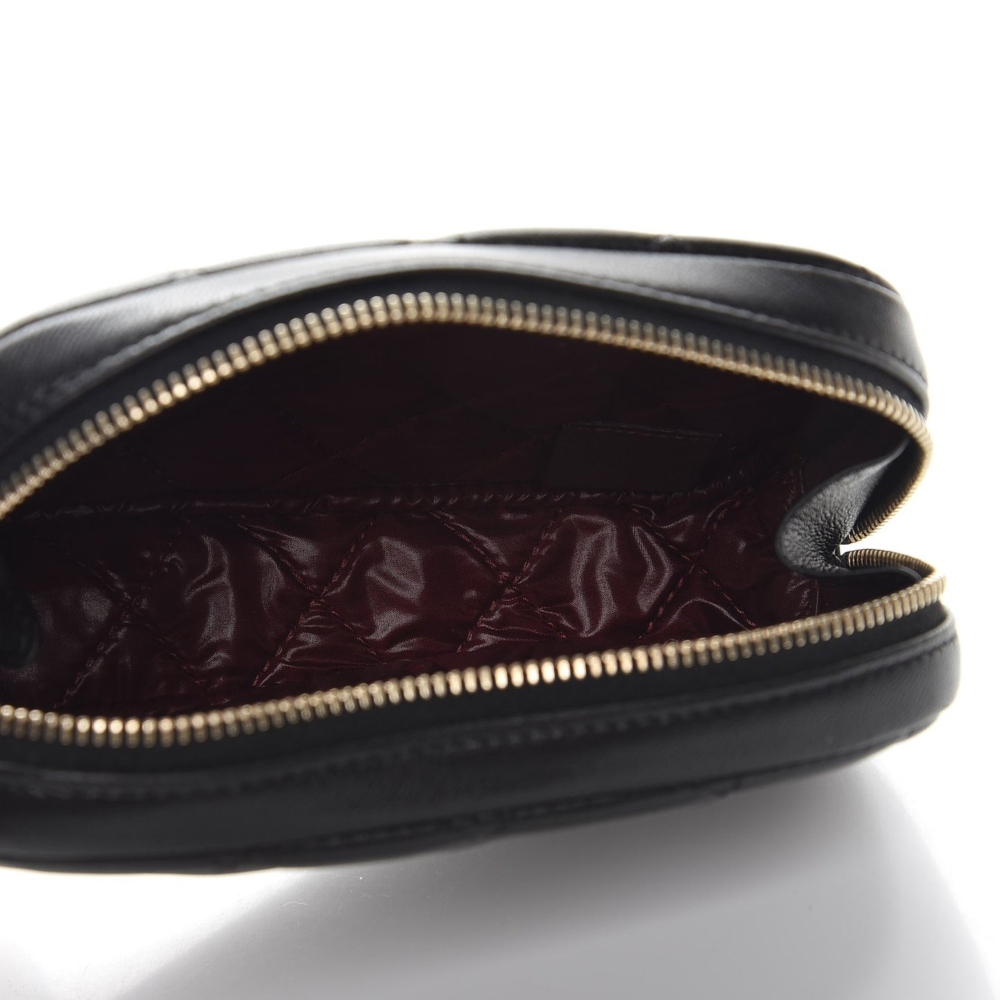Lambskin Quilted Small Curvy Pouch Cosmetic Case Black