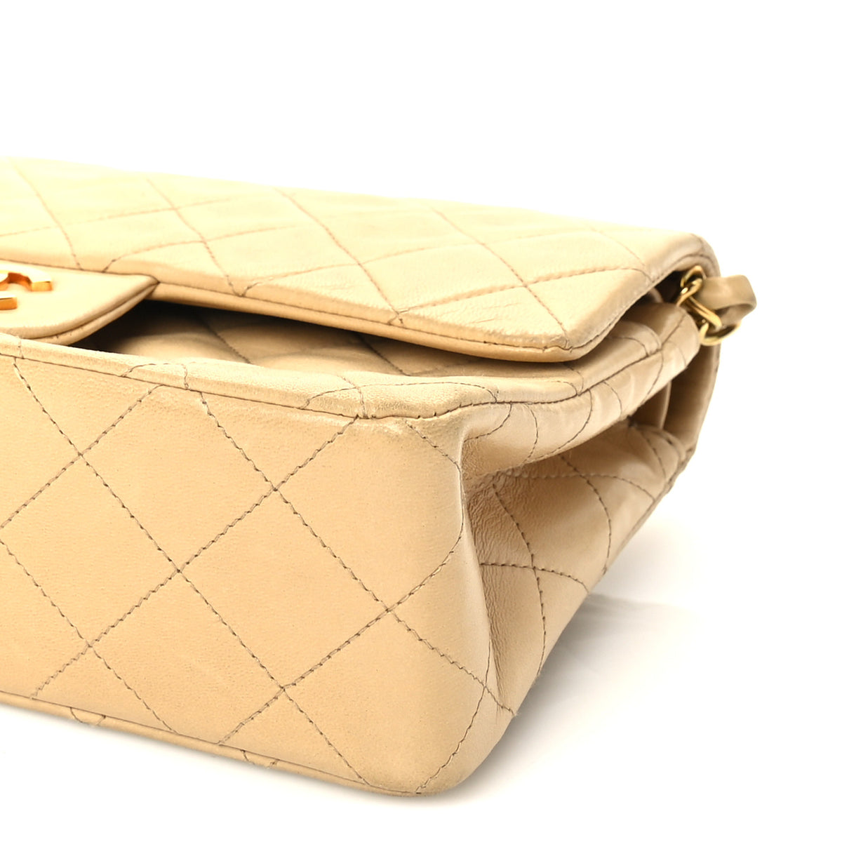 Lambskin Quilted Small Double Flap Beige