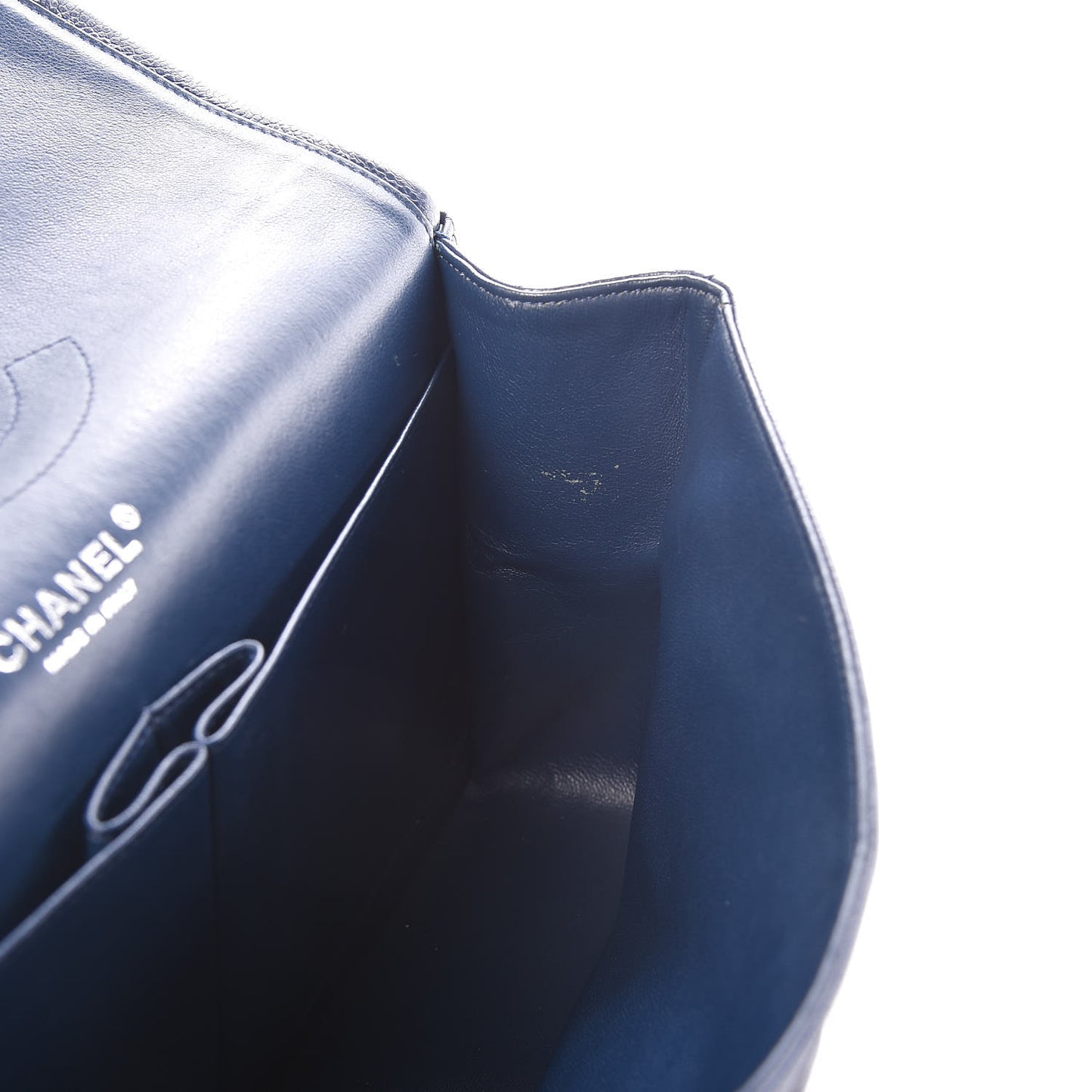 Caviar Quilted Jumbo Double Flap Navy Blue