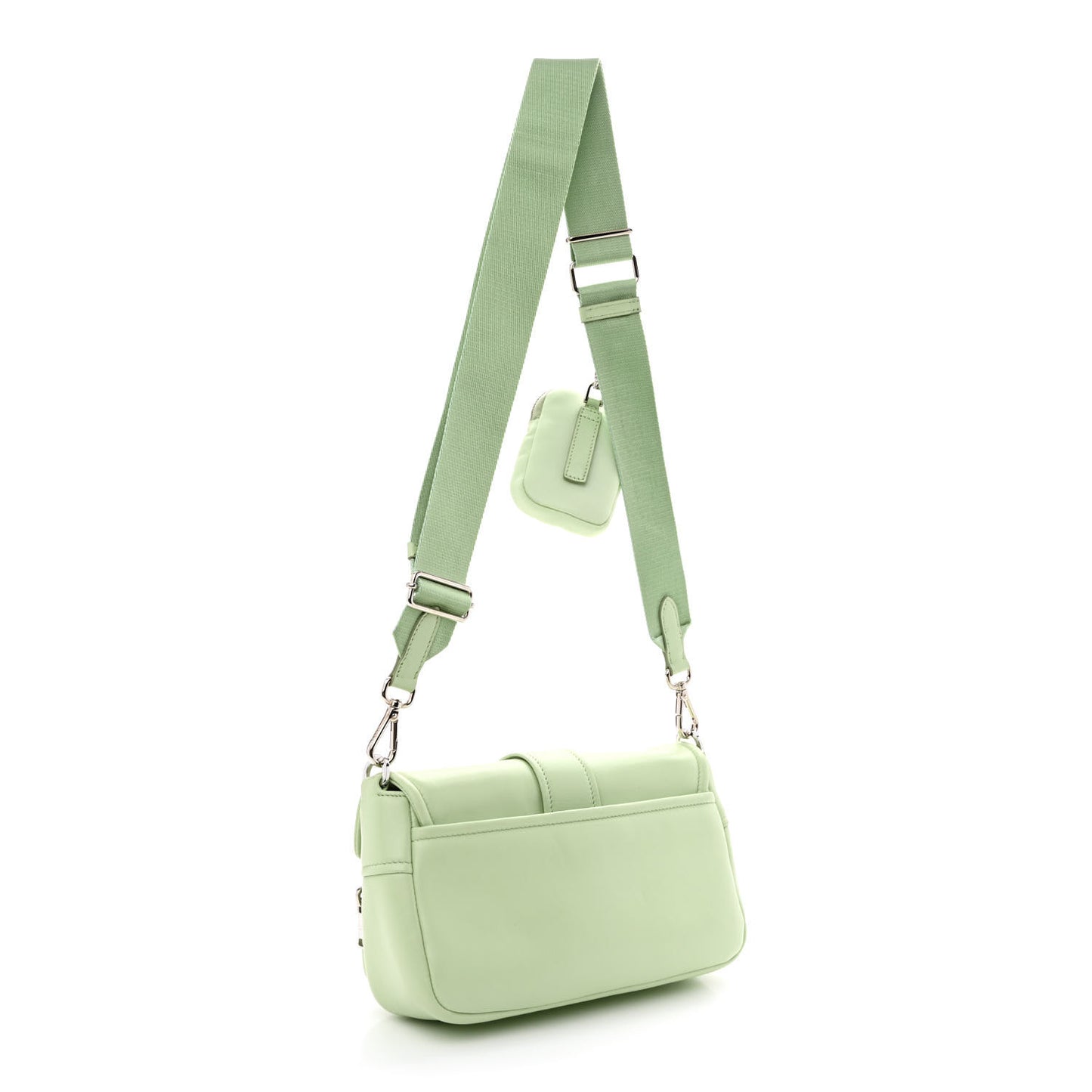 Nappa Re-Nylon Double Pocket Buckle Shoulder Bag Acqua