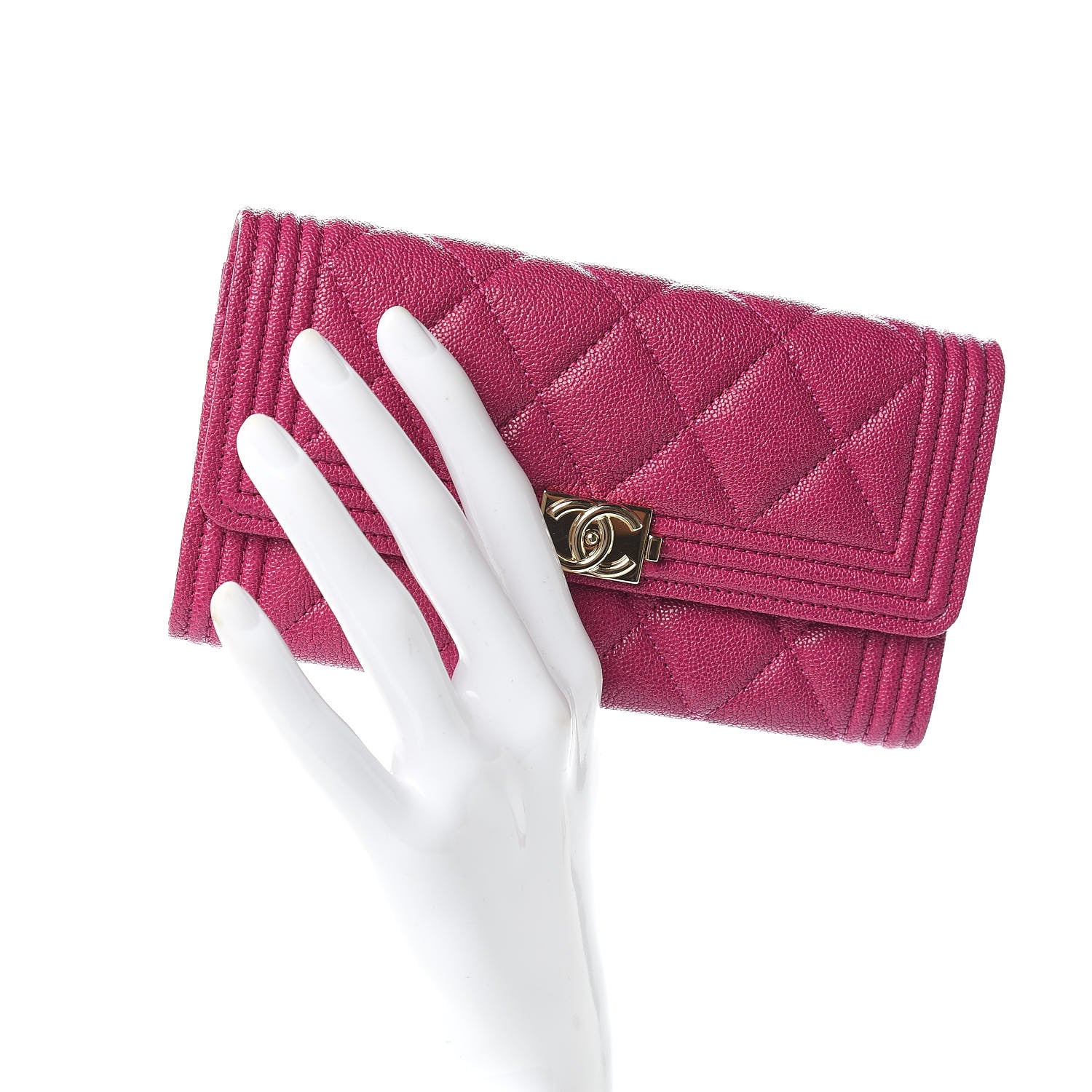 Chanel Caviar Quilted Medium Boy Flap Wallet Fuchsia 2 of 9