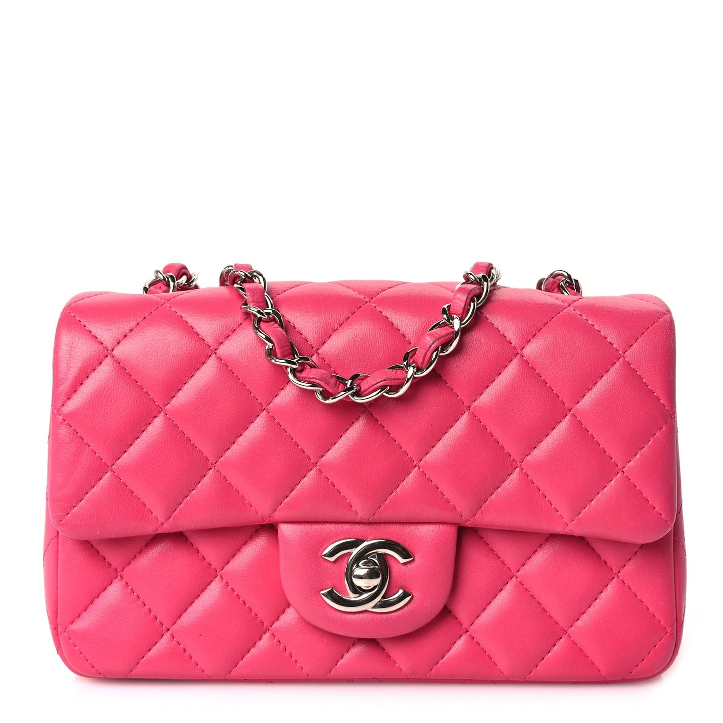 Lambskin Quilted Mini Rectangular Flap Dark Pink