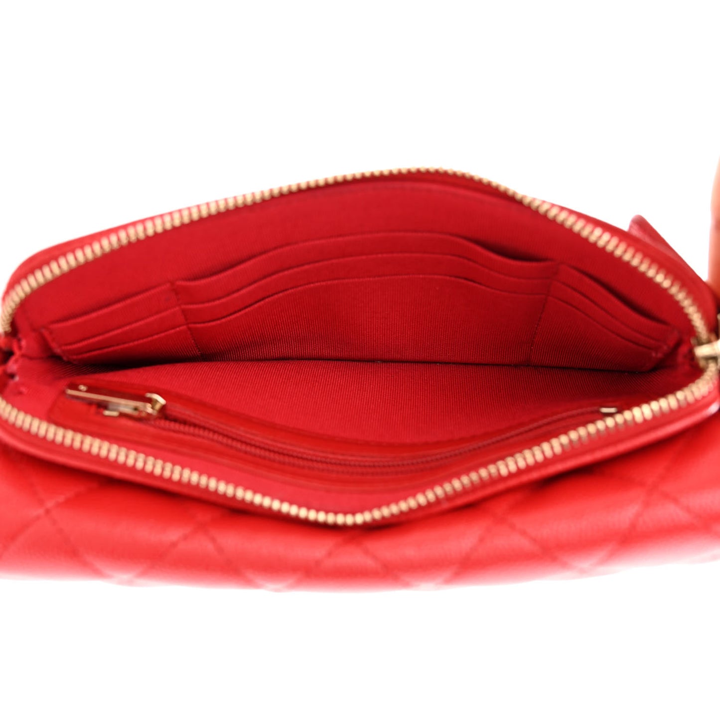 Caviar Quilted Flap Phone Holder With Chain Red