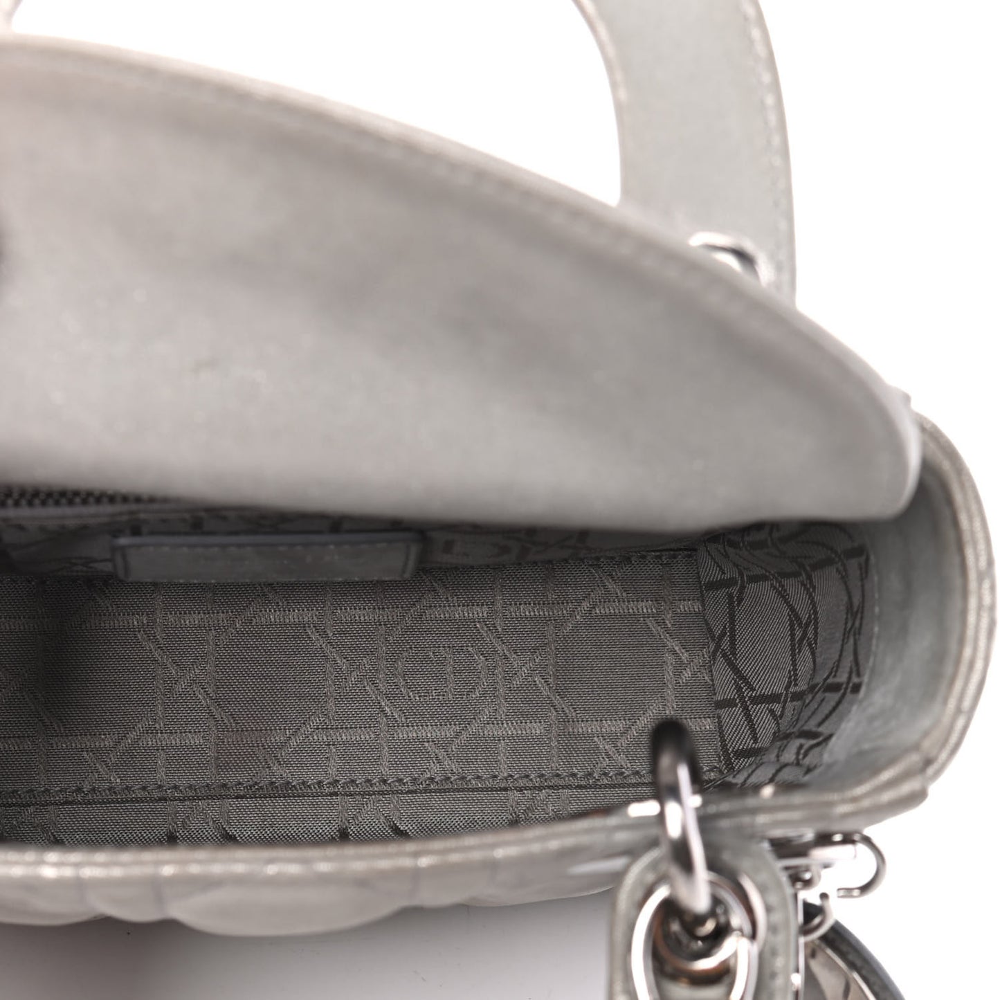 Metallic Lambskin Cannage Mini Lady Dior Grey