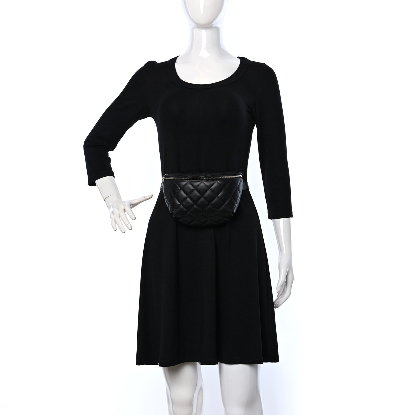 Lambskin Quilted Waist Belt Bag Black