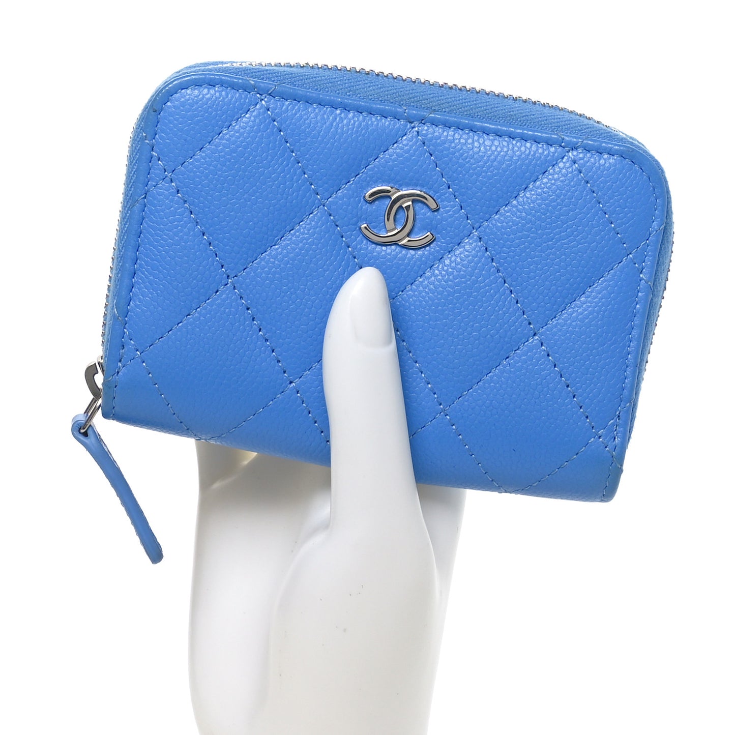 Caviar Quilted Zip Coin Purse Blue
