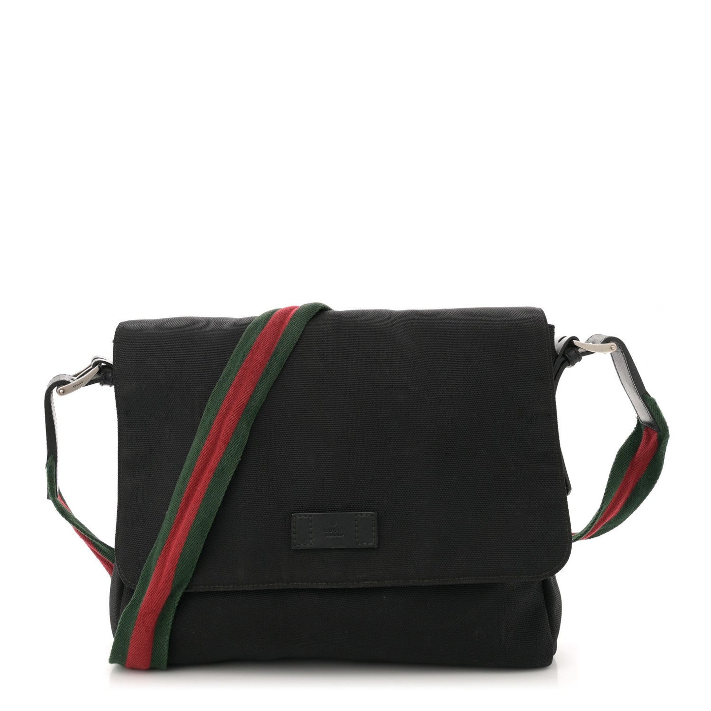Techno Canvas Web Large Flap Messenger Bag Black