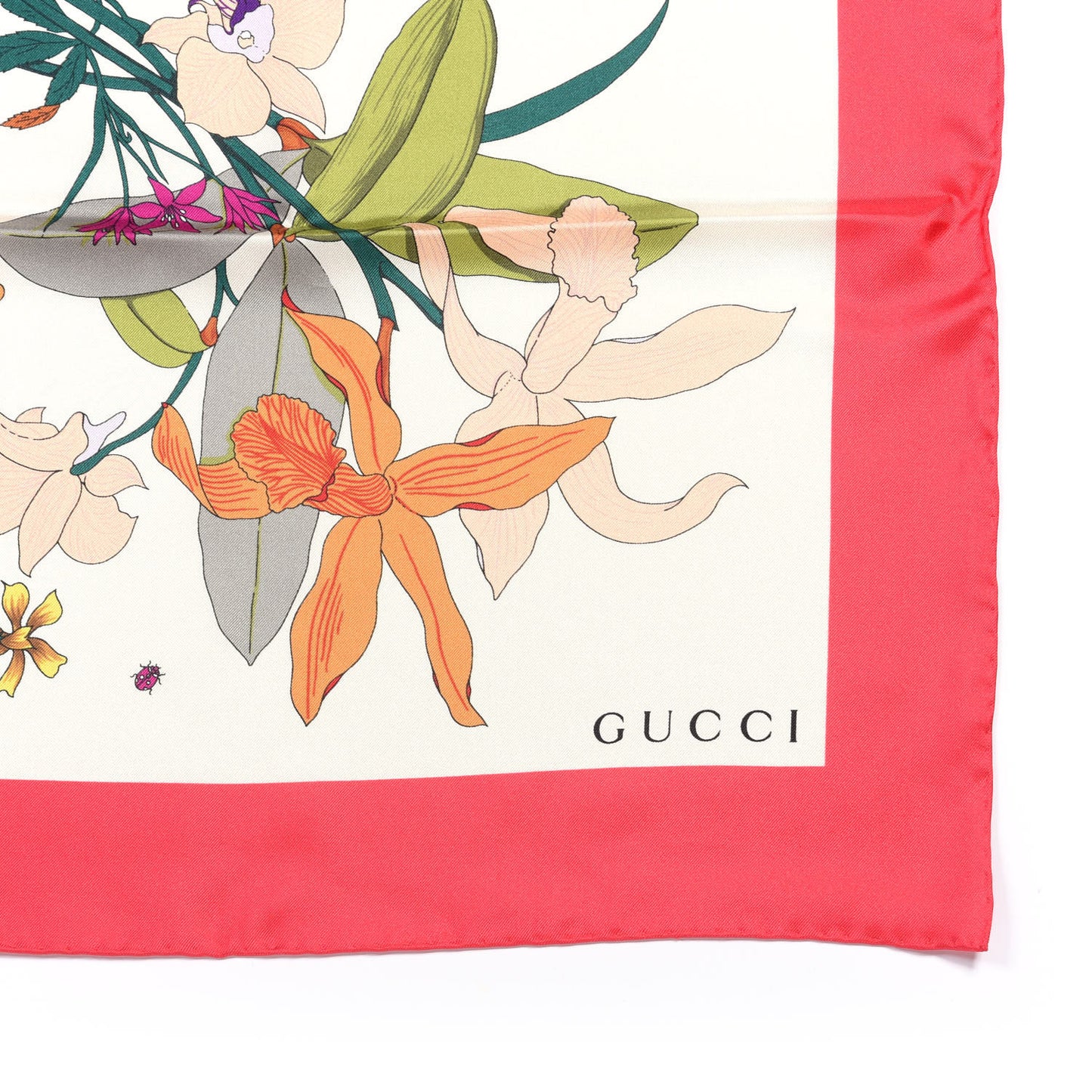 Silk Flora Gothic Square Scarf Ivory Red