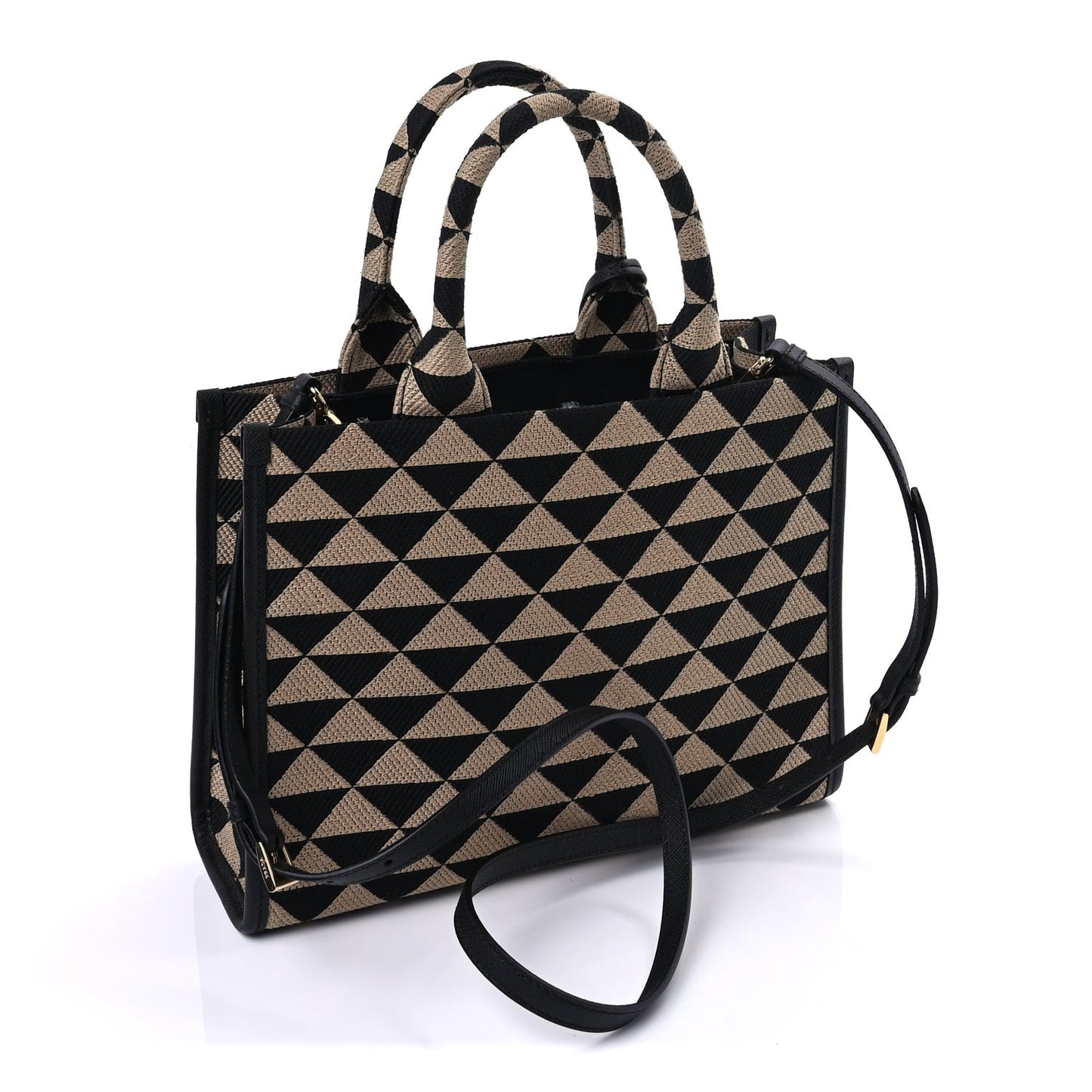 Jacquard Saffiano Triangolo Symbole Embroidered Small Tote  Black Corda