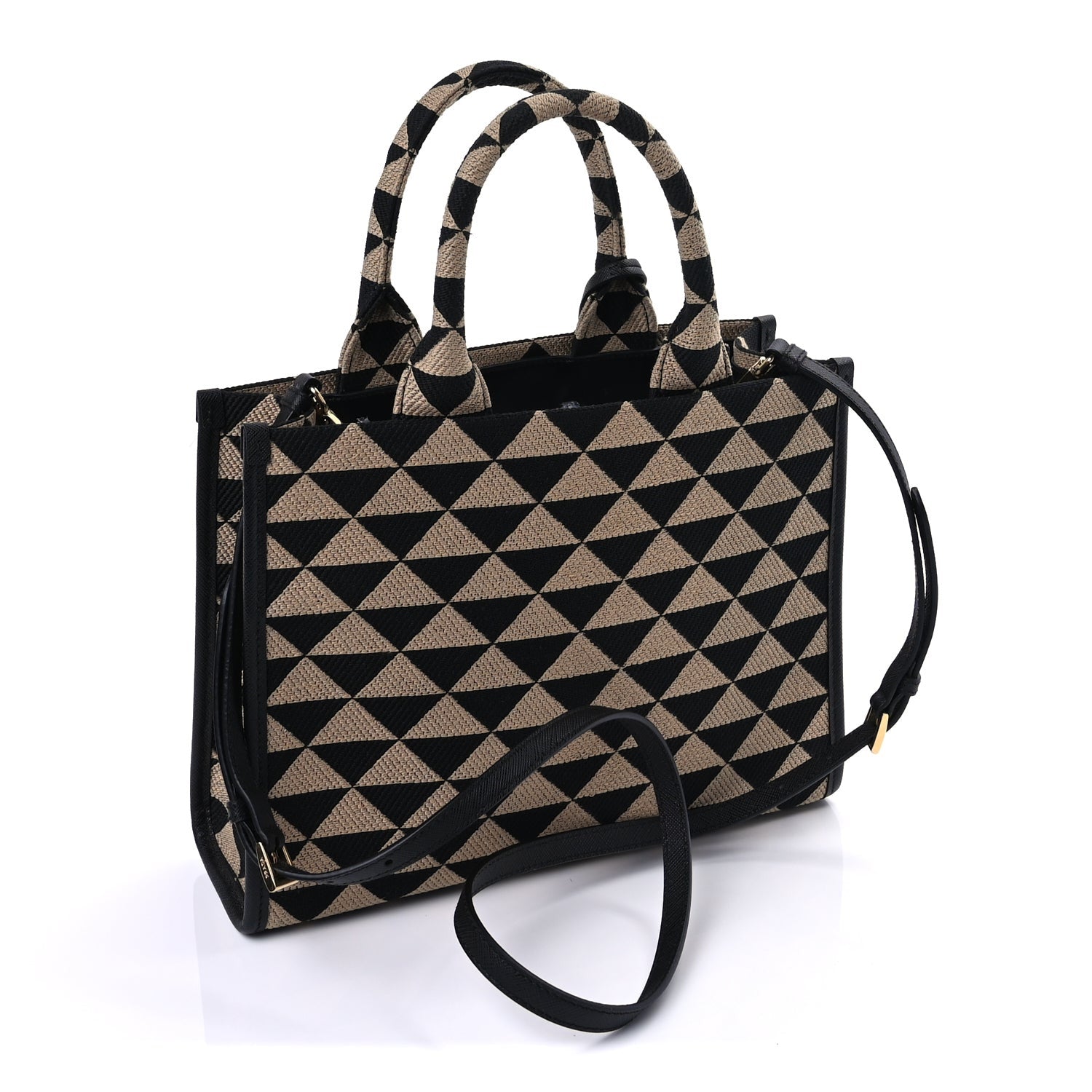 Prada Jacquard Saffiano Triangolo Symbole Embroidered Small Tote  Black Corda 2 of 8