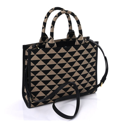 Prada Jacquard Saffiano Triangolo Symbole Embroidered Small Tote  Black Corda 2 of 8