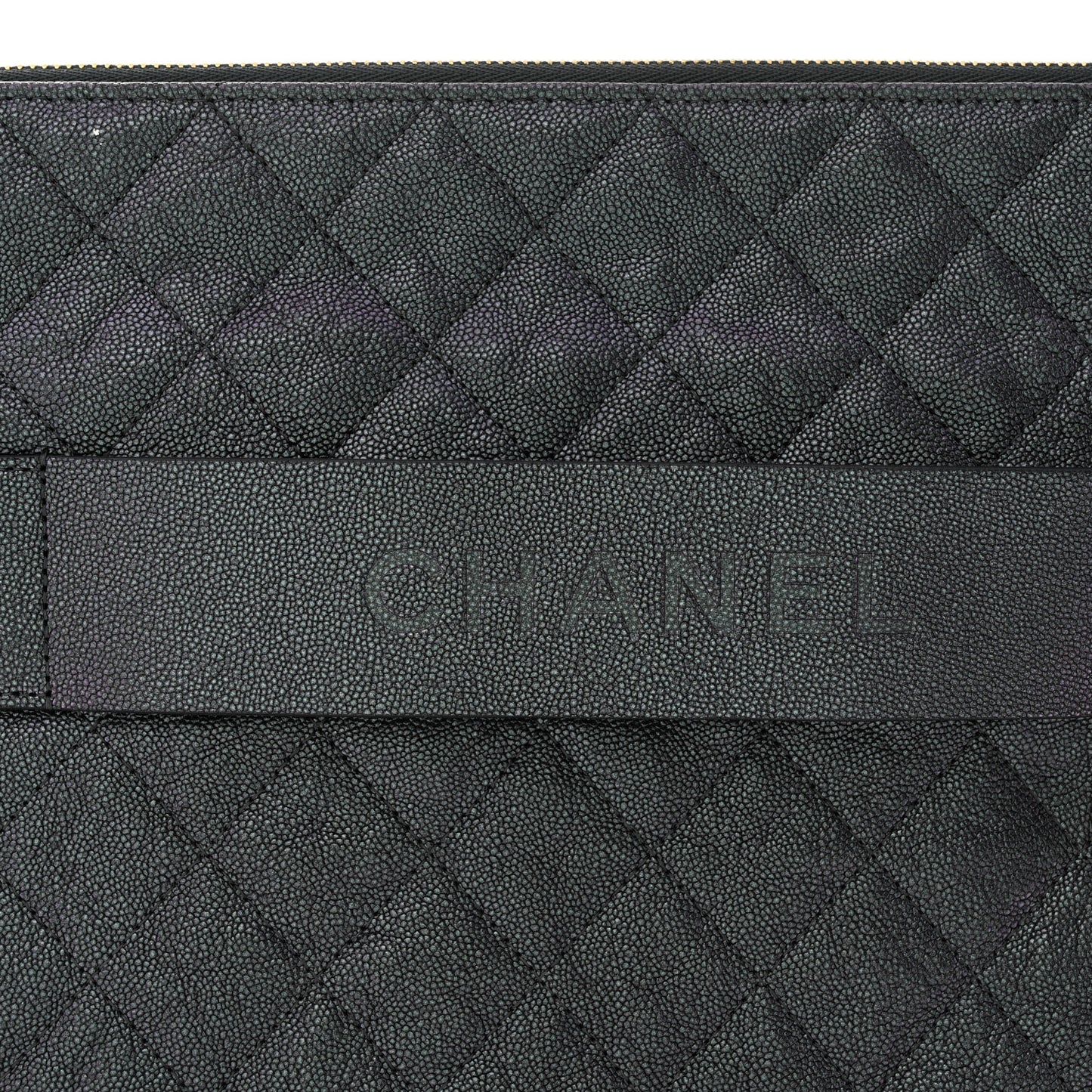 Iridescent Caviar Large Night by the C Pouch Clutch Black