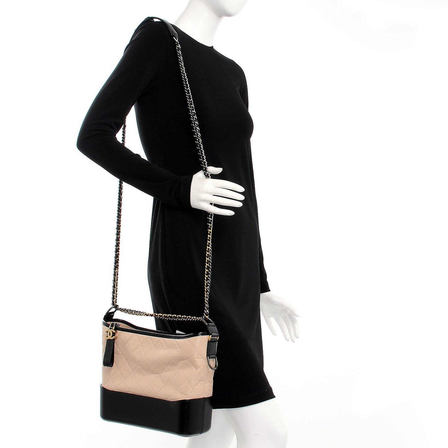 Aged Calfskin Quilted Medium Gabrielle Hobo Beige Black