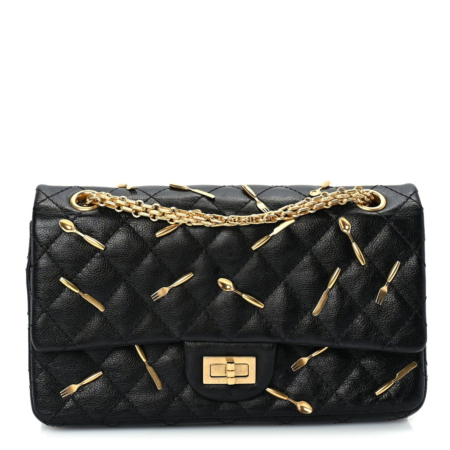 Calfskin Quilted Spoon Charms Brasserie 2.55 Reissue 225 Flap  Black