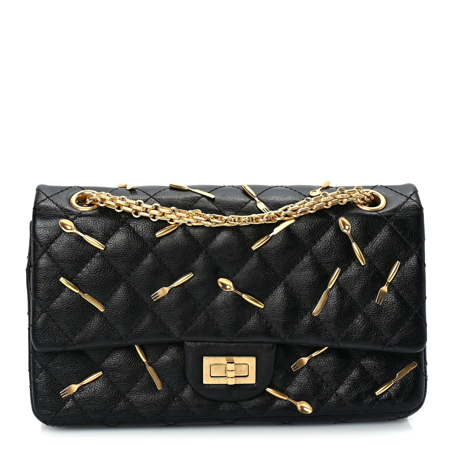 Chanel Calfskin Quilted Spoon Charms Brasserie 2.55 Reissue 225 Flap  Black 1 of 9