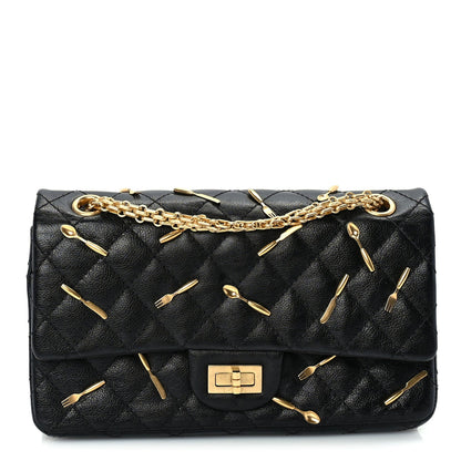 Chanel Calfskin Quilted Spoon Charms Brasserie 2.55 Reissue 225 Flap  Black 1 of 9