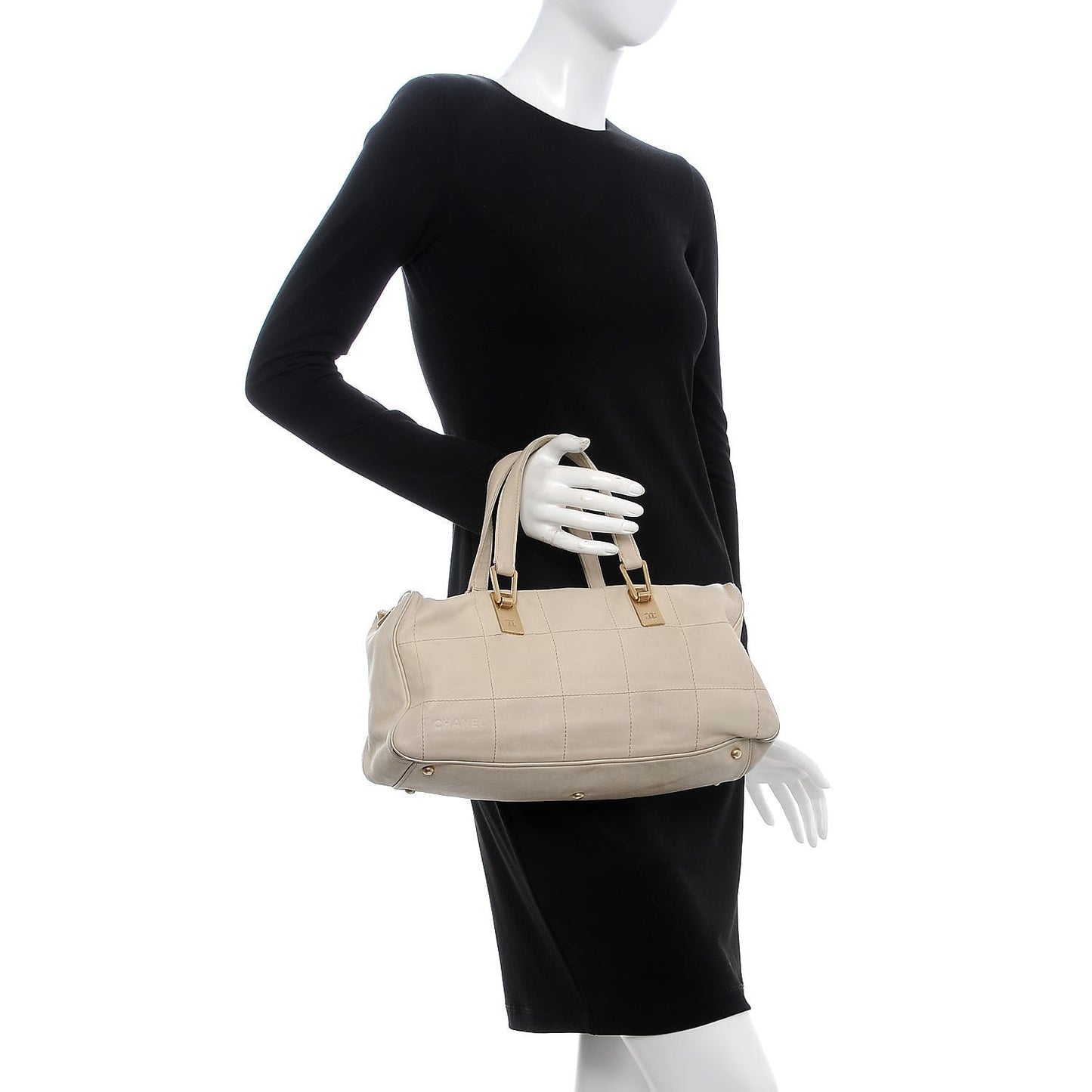 Calfskin Square Stitched Tote Ivory