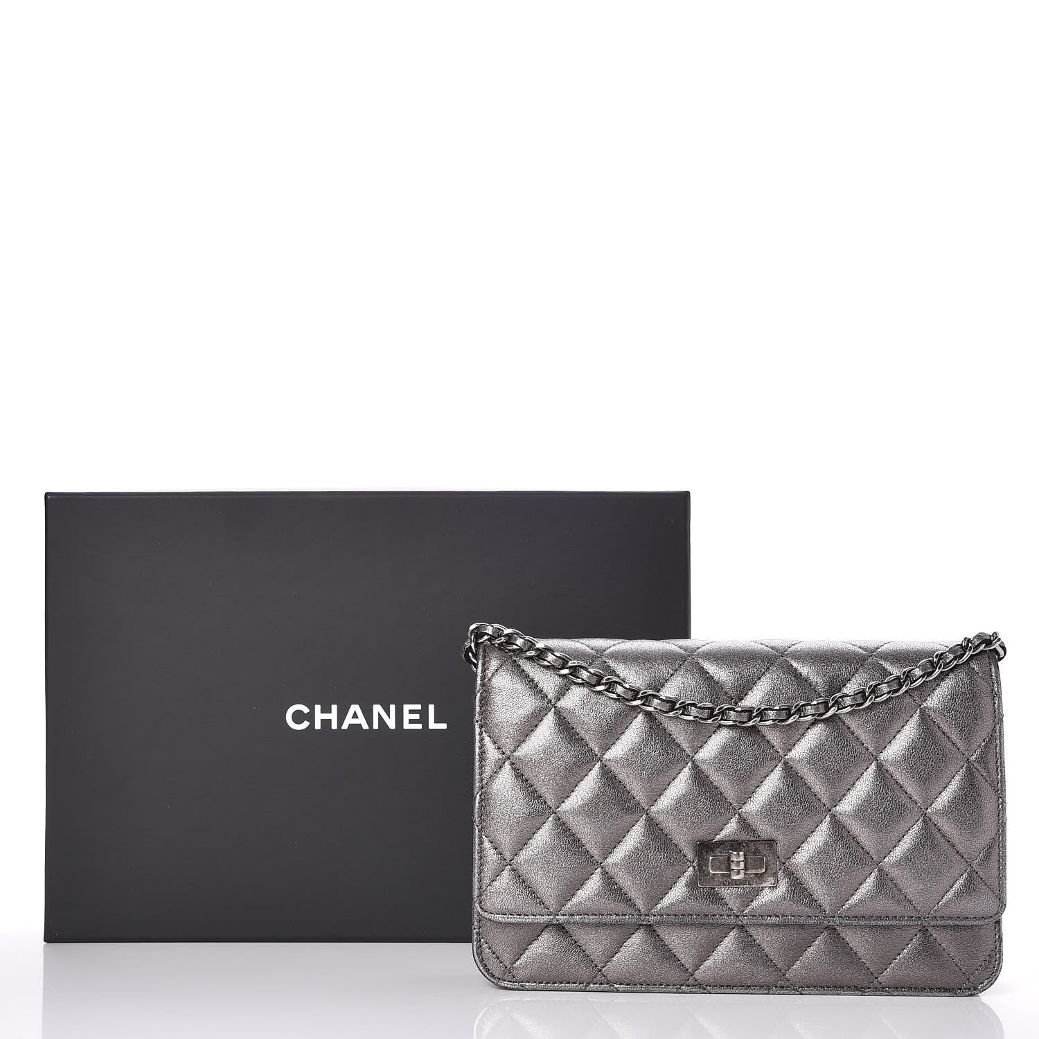 Chanel Metallic Lambskin Quilted Reissue Wallet On Chain WOC Dark Silver 9 of 9