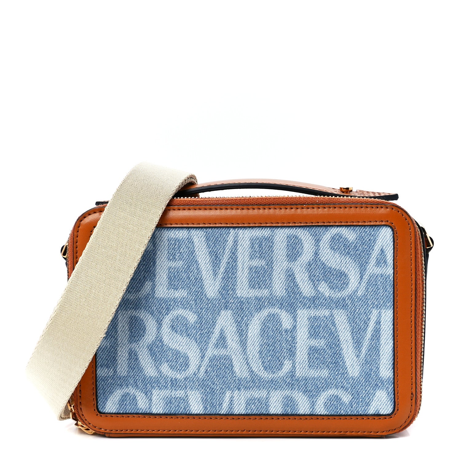 Versace Denim Calfskin Allover Small Messenger Bag Blue 1 of 10