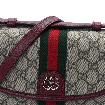 Gucci GG Supreme Monogram Textured Dollar Calfskin Small Ophidia Top Handle Shoulder Bag Beige Bordeaux 6 of 8