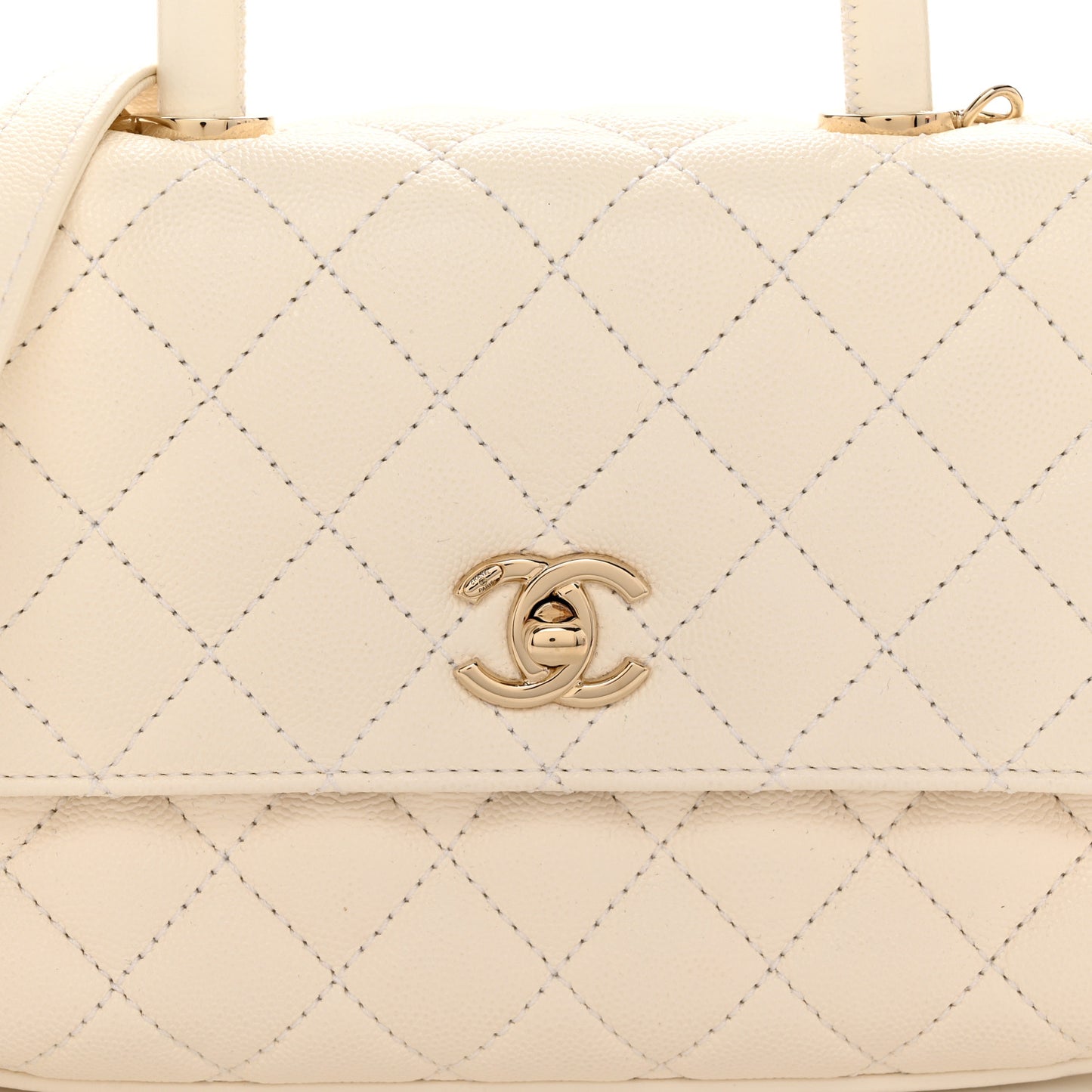 Caviar Quilted Mini Coco Handle Flap White