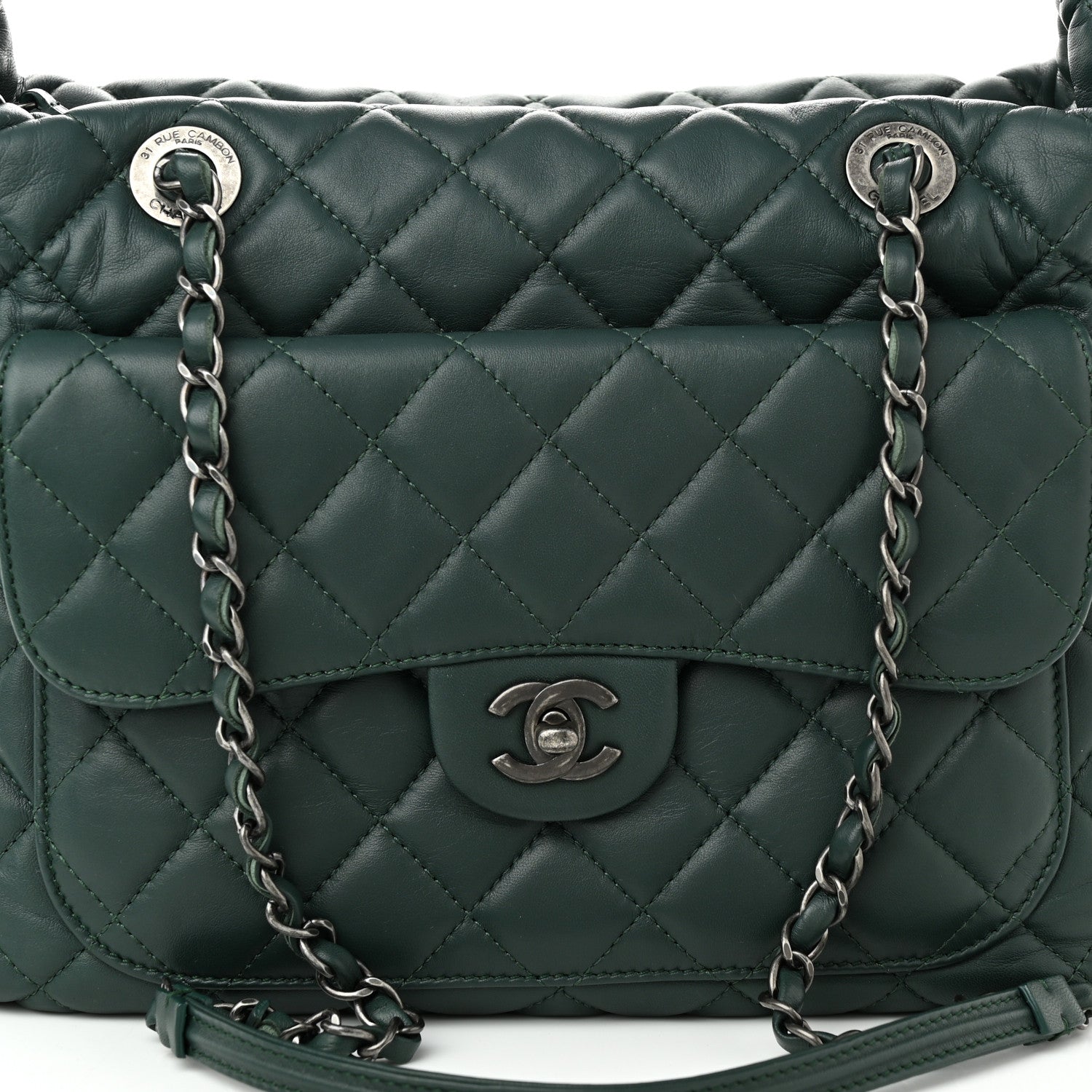 Chanel Lambskin Quilted Flap Hobo Dark Green 9 of 10