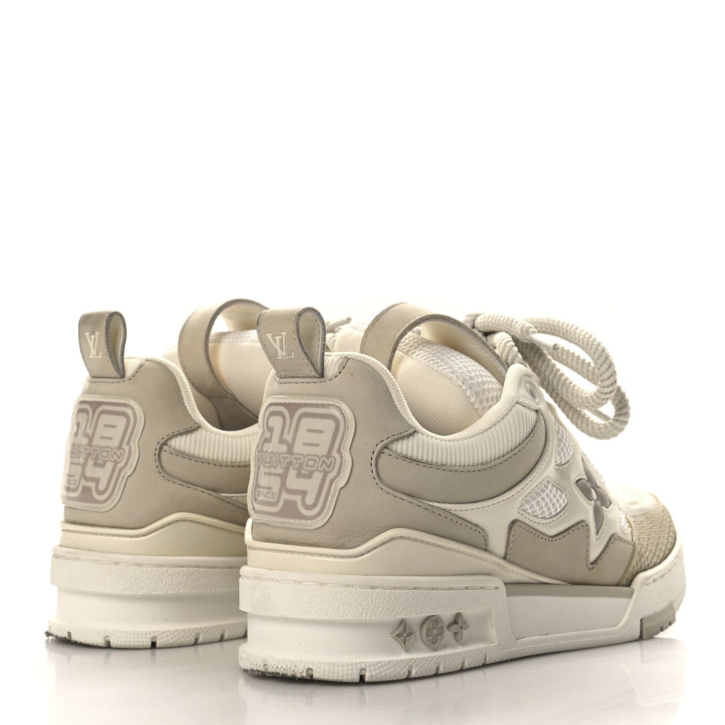 Calfskin Mesh Womens LV Skate Sneaker Beige White