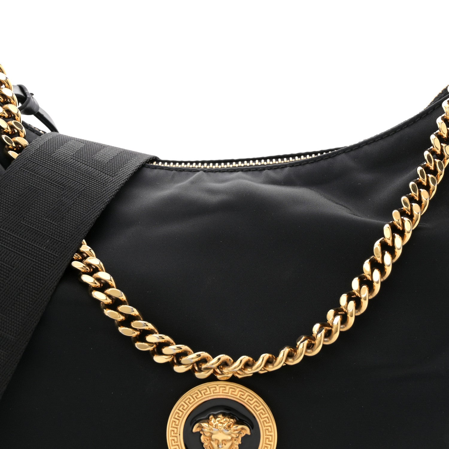 Versace Nylon Tribute Chain Crossbody Shoulder Bag Black 7 of 11