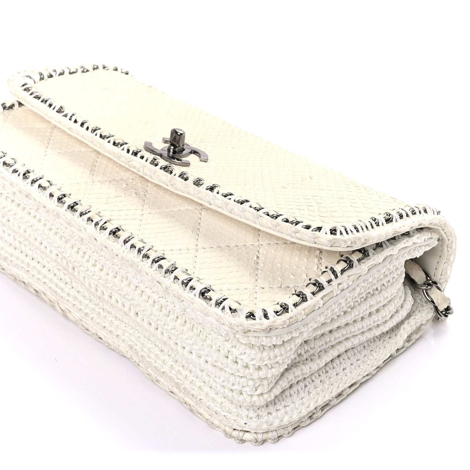 Chanel Snakeskin Crochet Quilted Flap Bag Beige 7 of 8