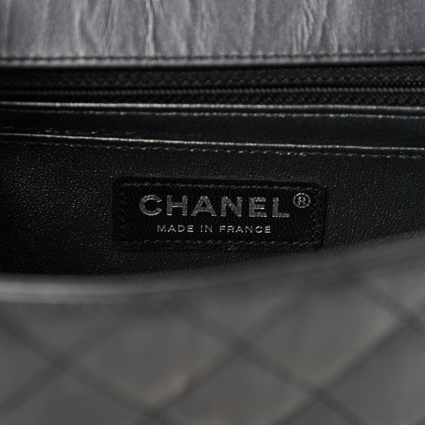 Iridescent Calfskin Quilted Mini Rectangular Flap Charcoal