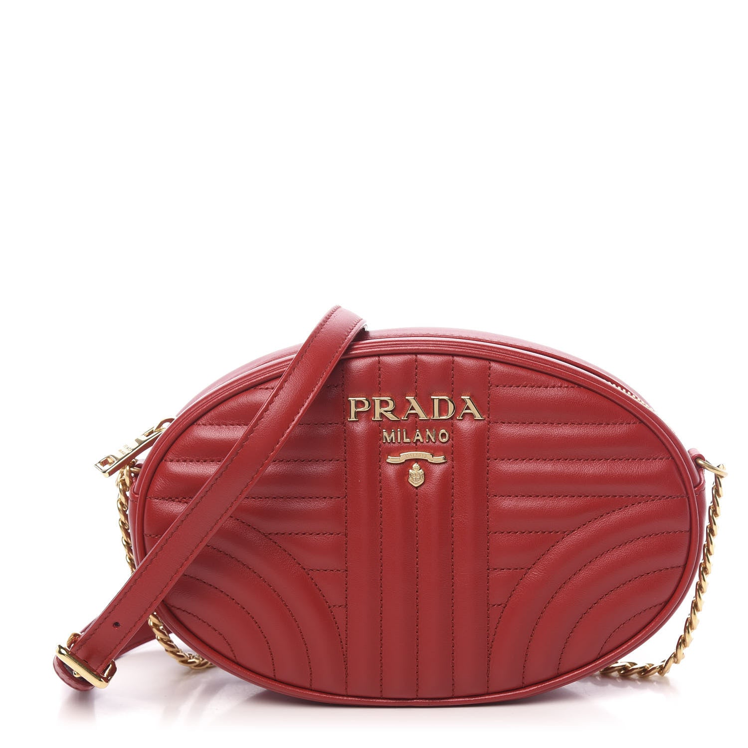 Prada Soft Calfskin Impunture Diagramme Oval Crossbody Bag Fuoco 1 of 9