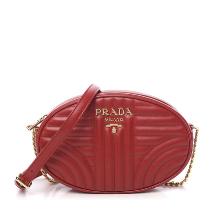 Prada Soft Calfskin Impunture Diagramme Oval Crossbody Bag Fuoco 1 of 9