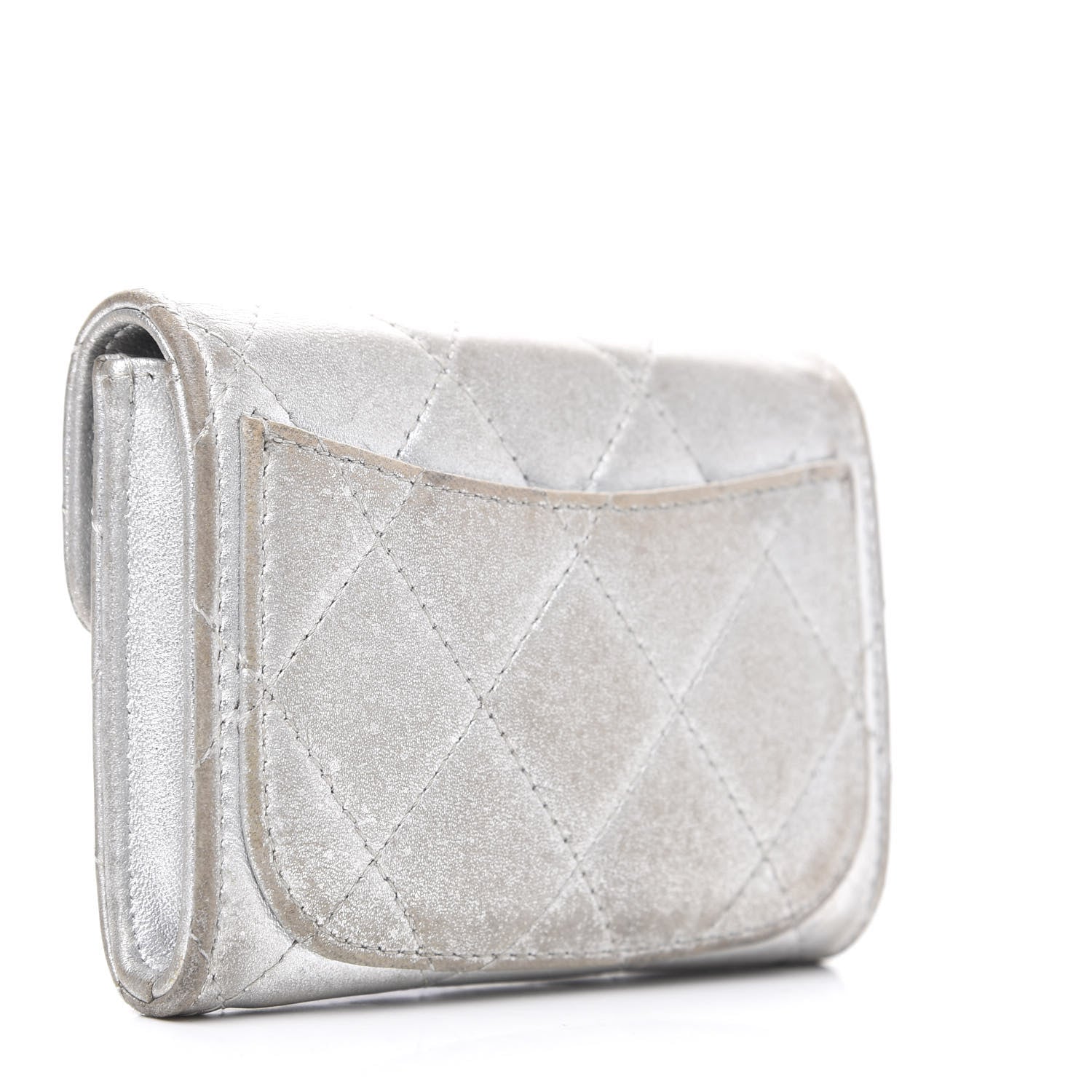 Chanel Metallic Lambskin Quilted Flap Card Holder Wallet Silver 3 of 12