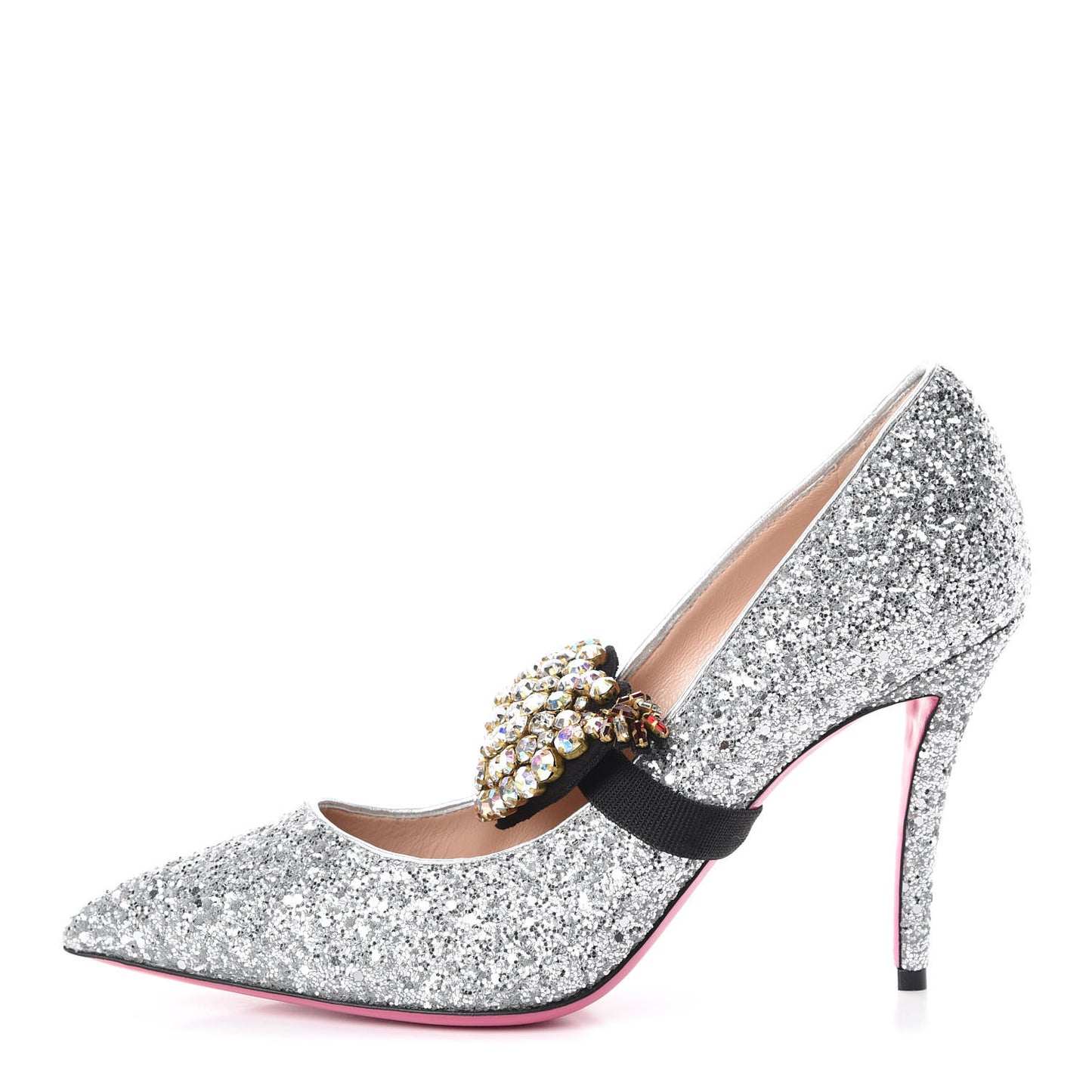 Nappa Silk Crystal Removable Heart Pumps 40 Argento
