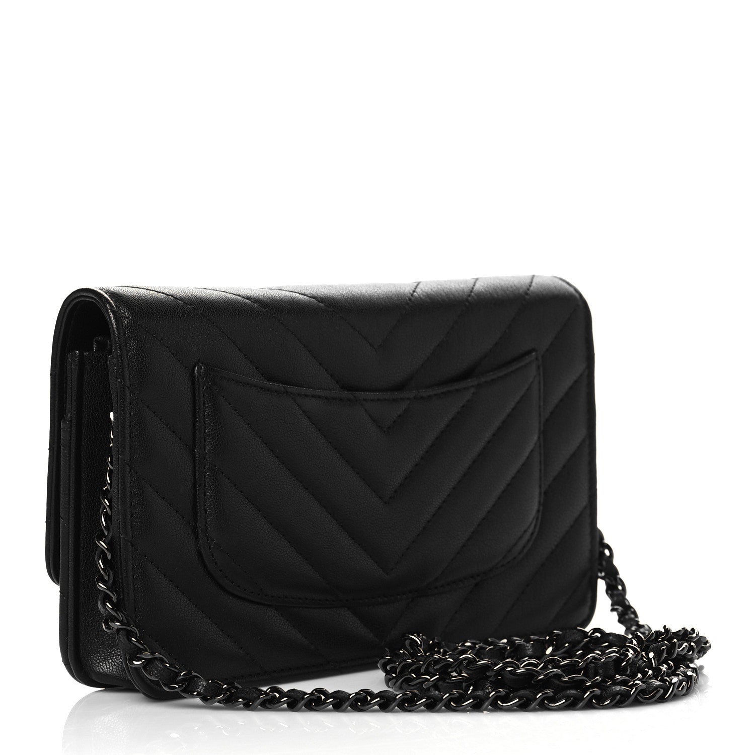 Chanel Sheepskin Chevron Reissue Wallet On Chain WOC So Black 3 of 12