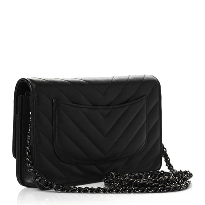 Chanel Sheepskin Chevron Reissue Wallet On Chain WOC So Black 3 of 12