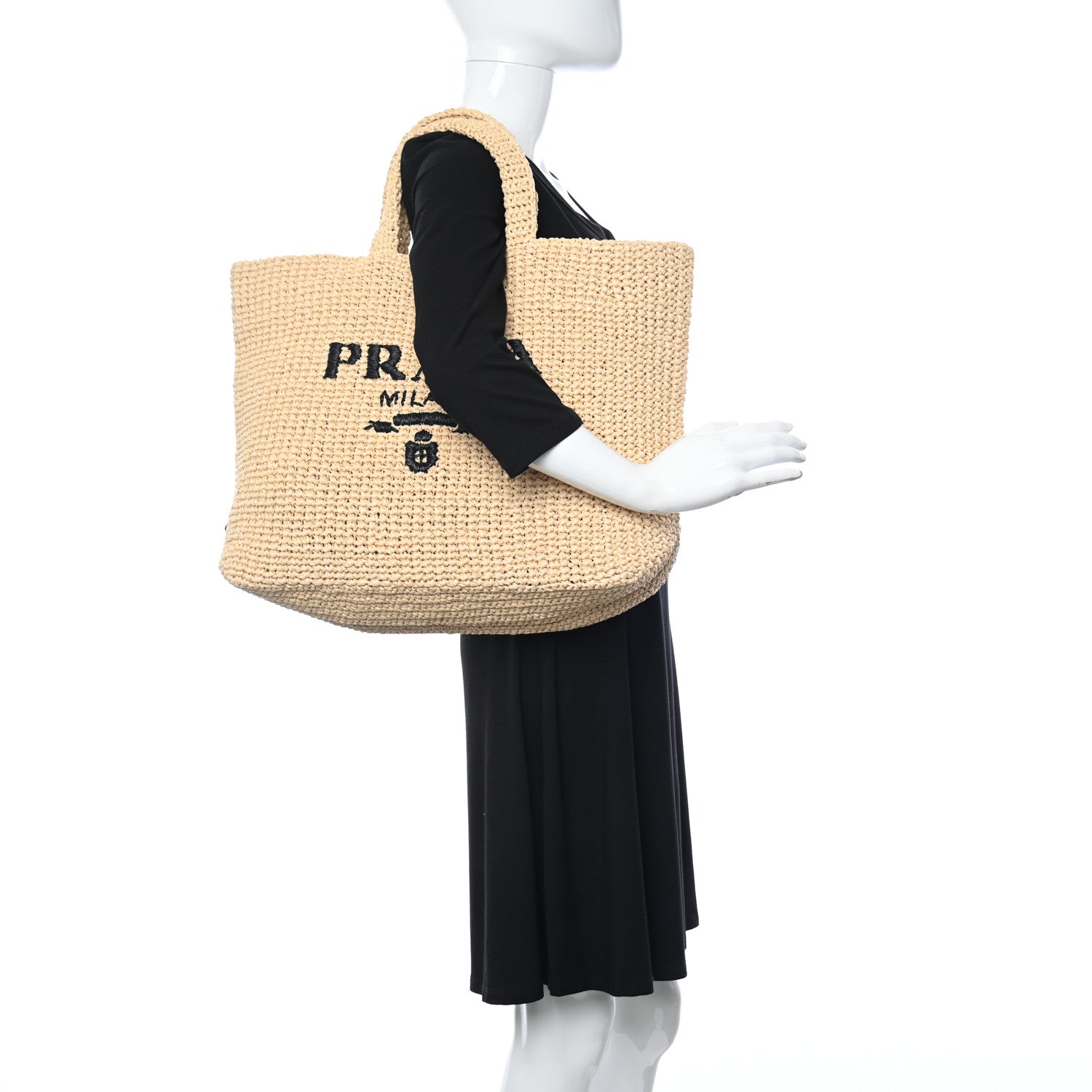 Prada Yarn Raffia Effect Crochet Embroidered Logo Tote Naturale 2 of 10
