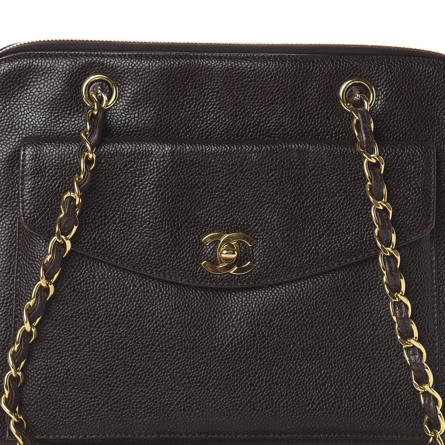 Caviar Flap Shoulder Bag Dark Brown
