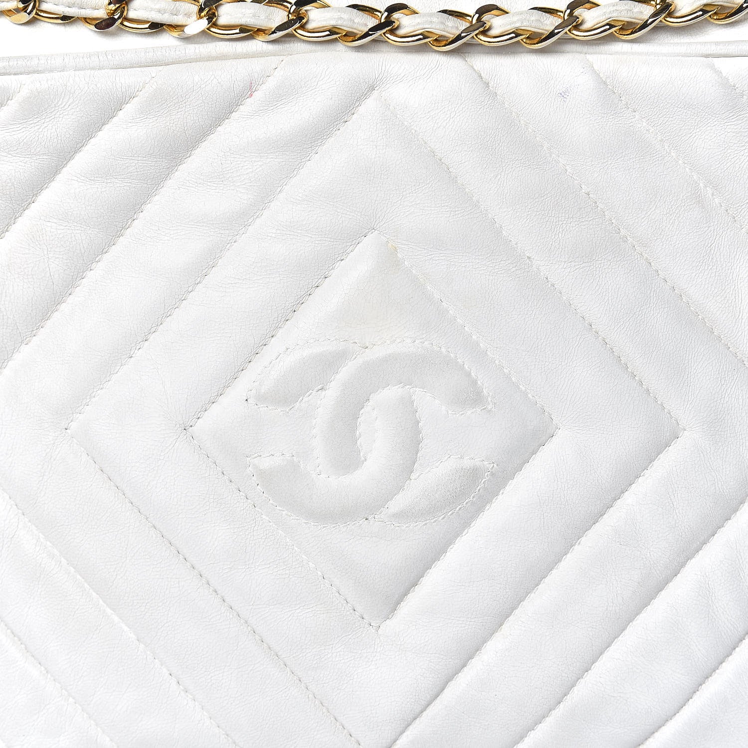Chanel Lambskin Chevron Quilted Medium Tassel Camera Case White 13 of 21