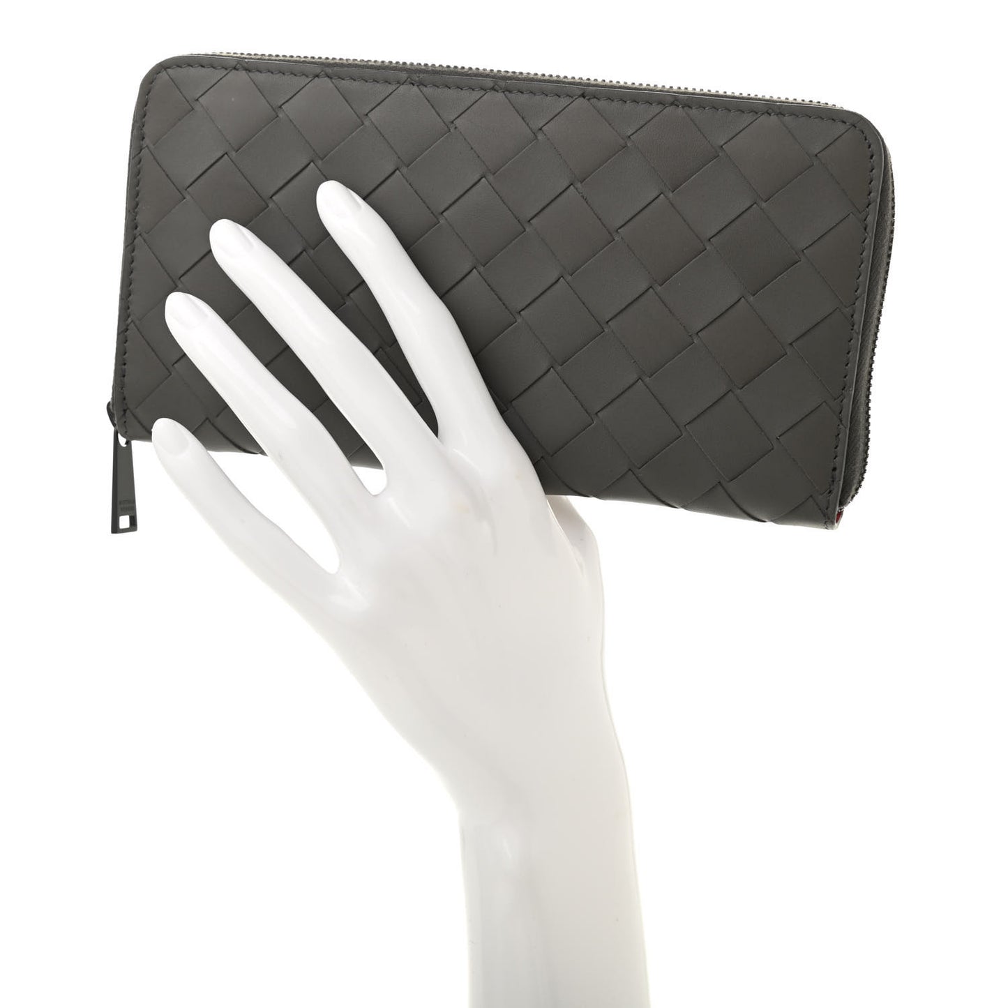 Nappa Intrecciato Zip Around Wallet Grey