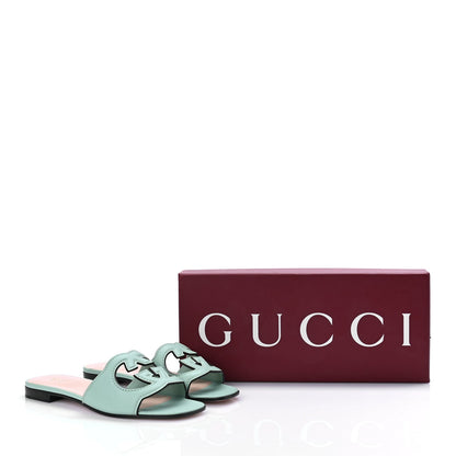 Gucci Cosmos Softy Calfskin Interlocking G Cut Out Slide Sandals 36.5 Light Pastel Green 9 of 9