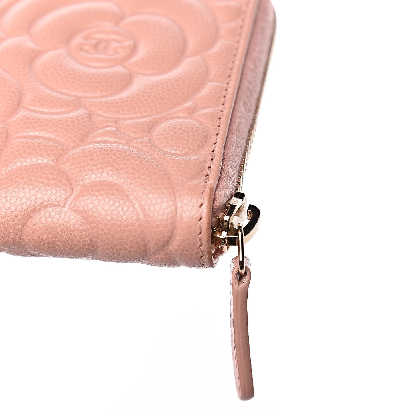 Caviar Camellia Embossed Zip Around Large Gusset Wallet Nude