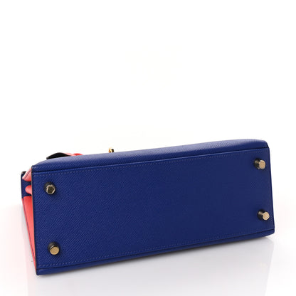 Hermes Epsom Bi-Color Horseshoe Kelly Sellier 25 Bleu Electrique Rose Jaipur 3 of 9