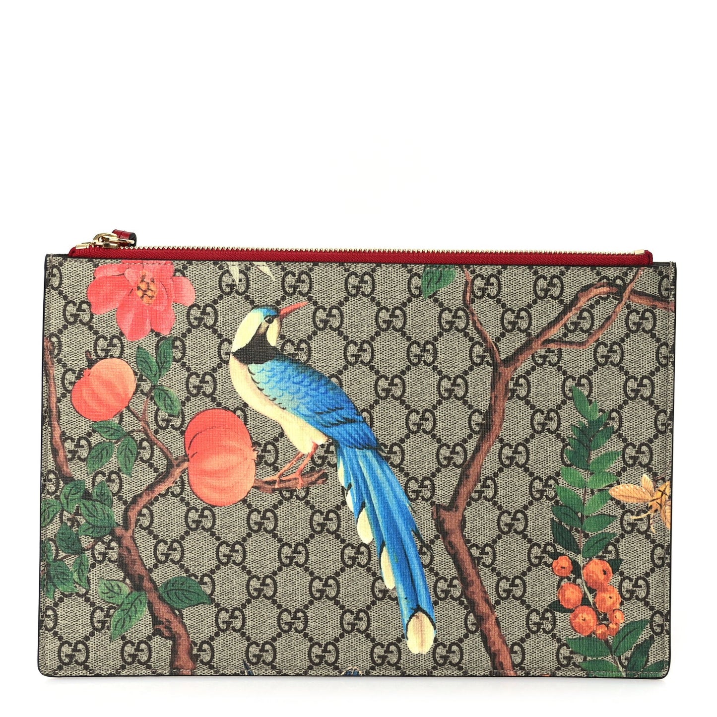 GG Supreme Monogram Tian Large Zip Pouch Beige Multicolor Red