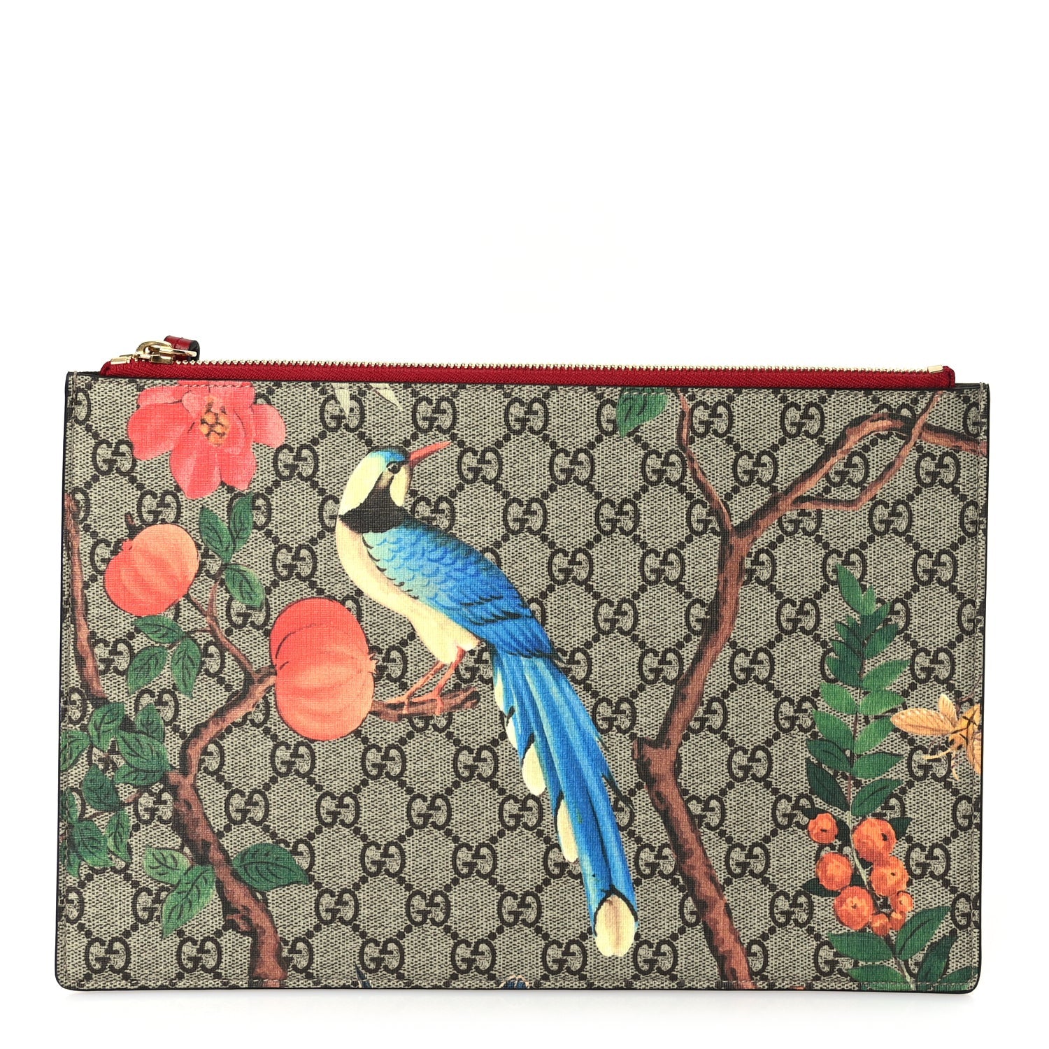 Gucci GG Supreme Monogram Tian Large Zip Pouch Beige Multicolor Red 1 of 7