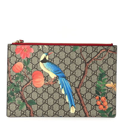 Gucci GG Supreme Monogram Tian Large Zip Pouch Beige Multicolor Red 1 of 7