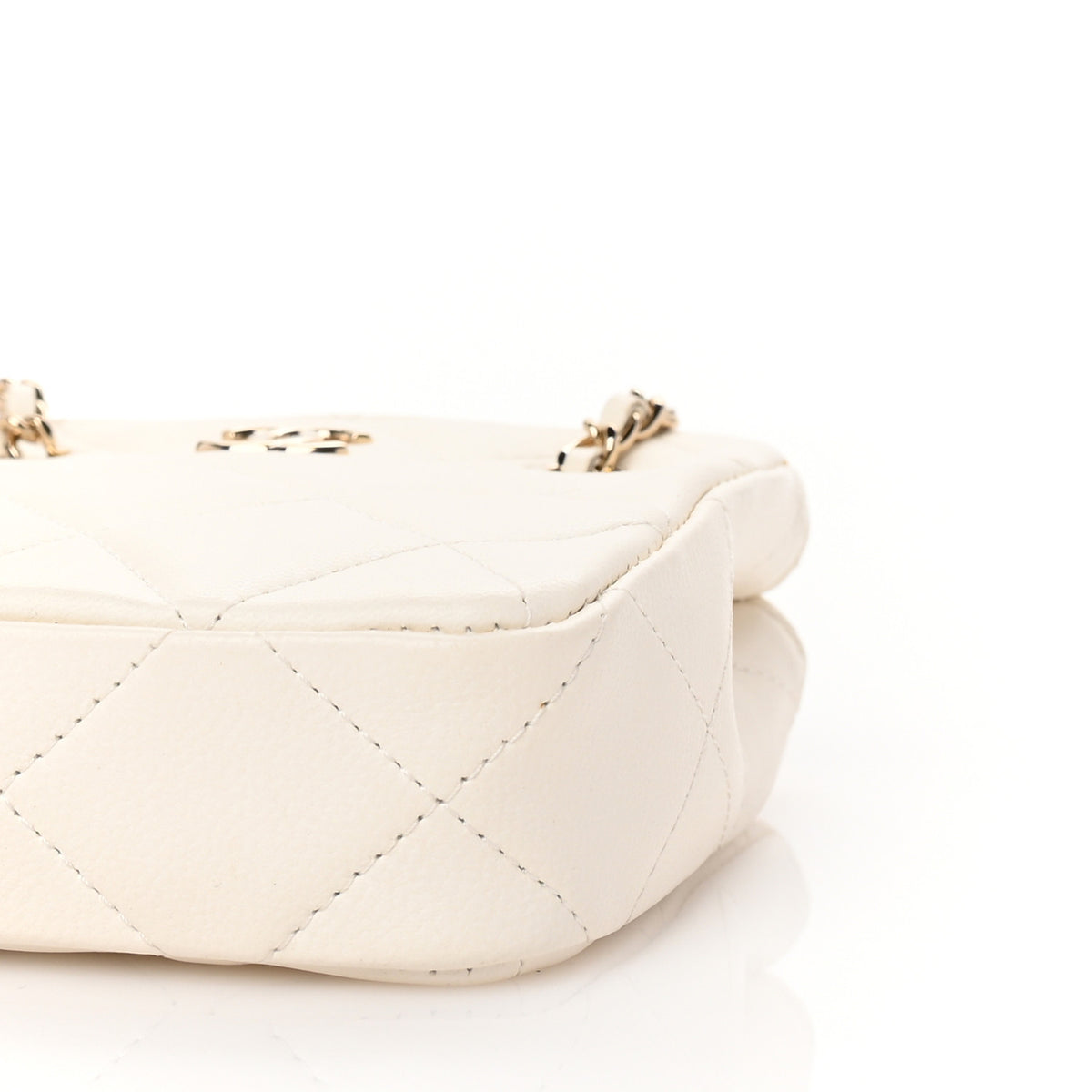 Lambskin Quilted Tiny Shopping Clutch With Chain White