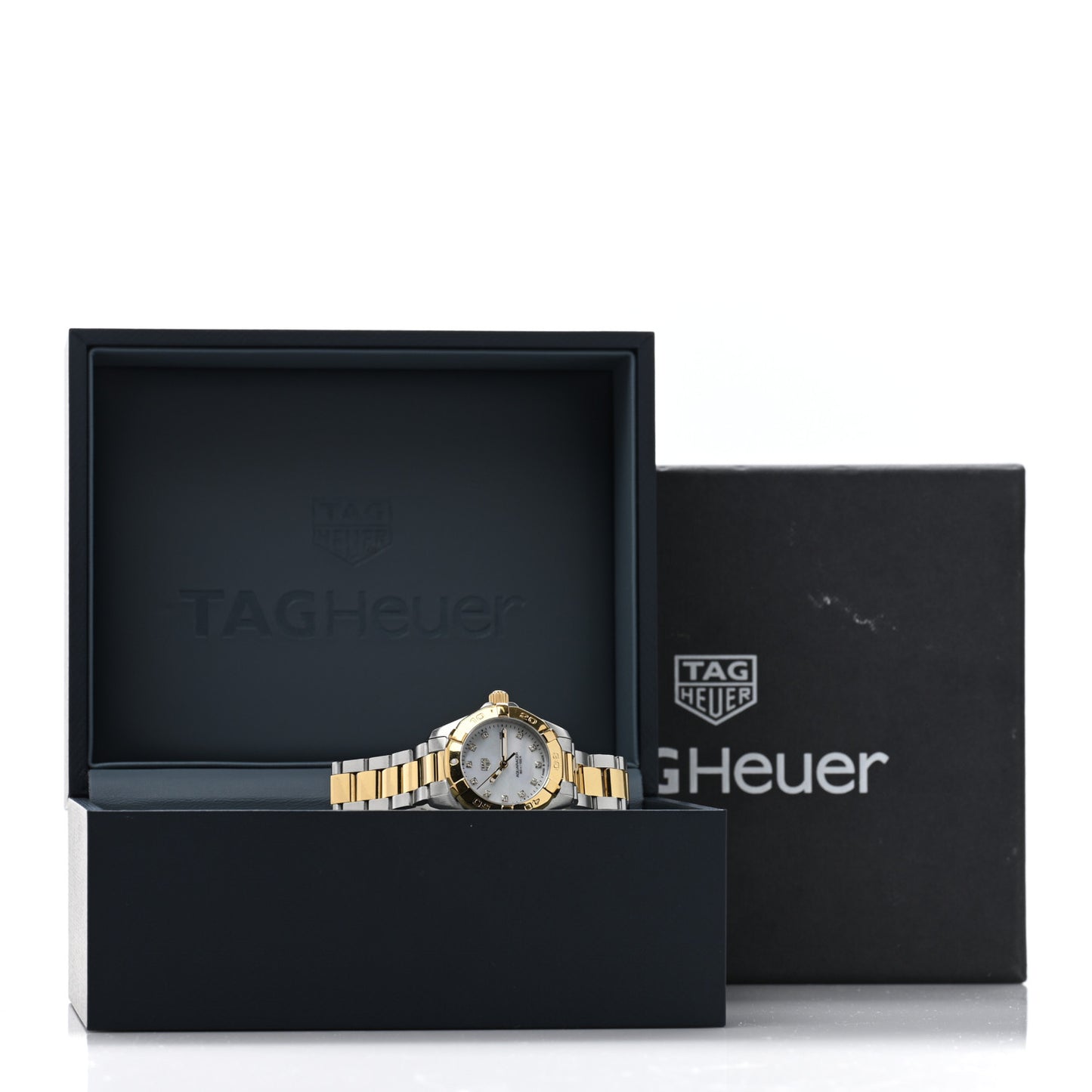 Stainless Steel 18K Yellow Gold Diamond Mother of Pearl 27mm Aquaracer Lady Quartz Watch WBD1422