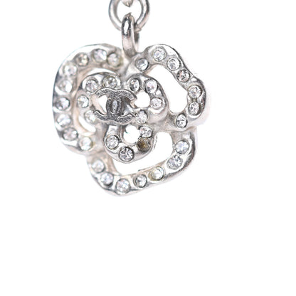 Chanel Crystal CC Camellia Drop Earrings Silver 4 of 5